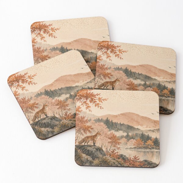 Item preview, Autumn Fox Landscape Watercolour Japanese Sun designed and sold by Jozefin's Studio.