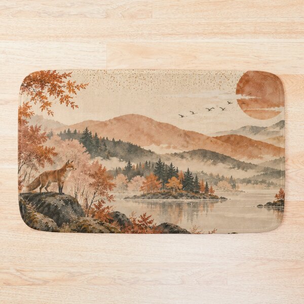 Item preview, Autumn Fox Landscape Watercolour Japanese Sun designed and sold by Jozefin's Studio.