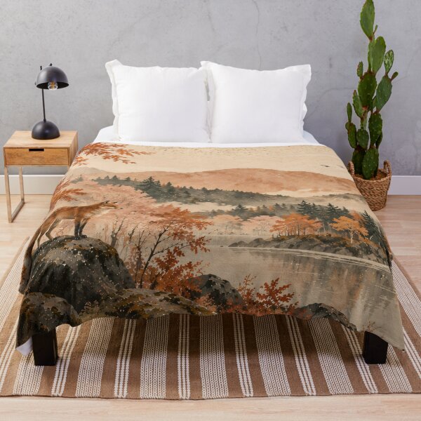 Item preview, Autumn Fox Landscape Watercolour Japanese Sun designed and sold by Jozefin's Studio.
