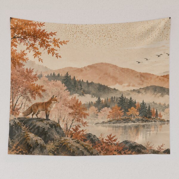Item preview, Autumn Fox Landscape Watercolour Japanese Sun designed and sold by Jozefin's Studio.