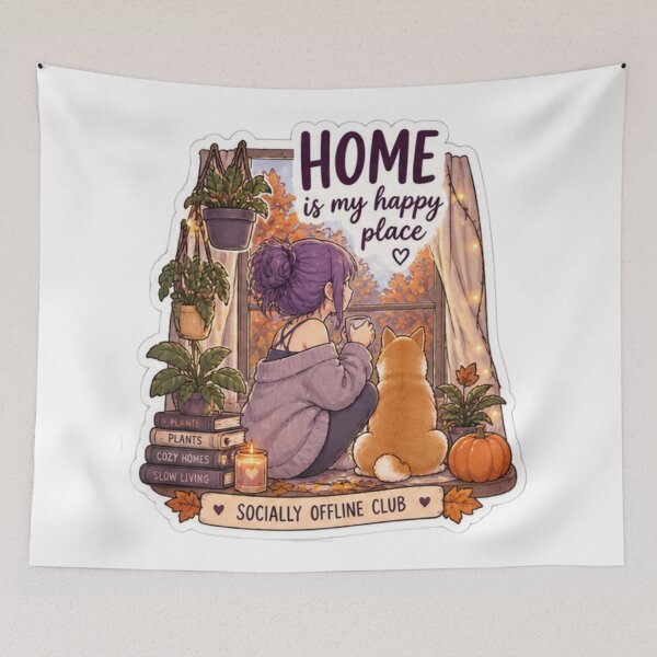Item preview, Home Is My Happy Place Anime Girl Design | Socially Offline Club Cozy Autumn Window designed and sold by DailyStruggleCo.