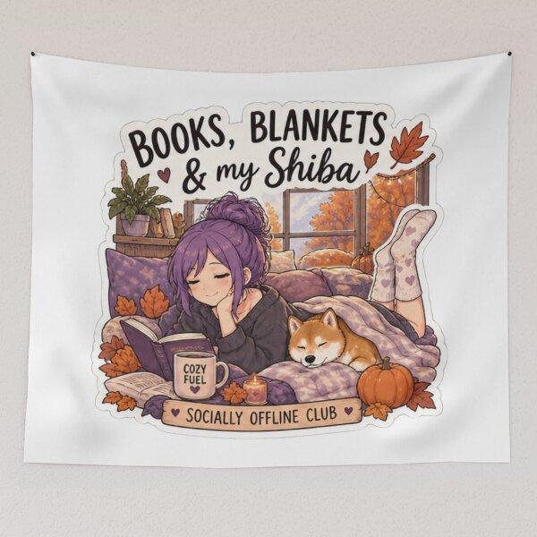 Item preview, Books Blankets and My Shiba Anime Girl Design | Socially Offline Club Cozy Reading designed and sold by DailyStruggleCo.