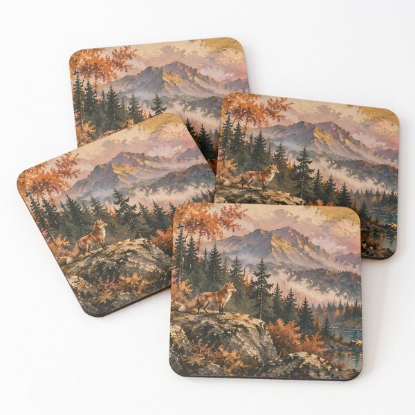 Item preview, Autumn Mountain Lake Fox Watercolour Painting designed and sold by Jozefin's Studio.
