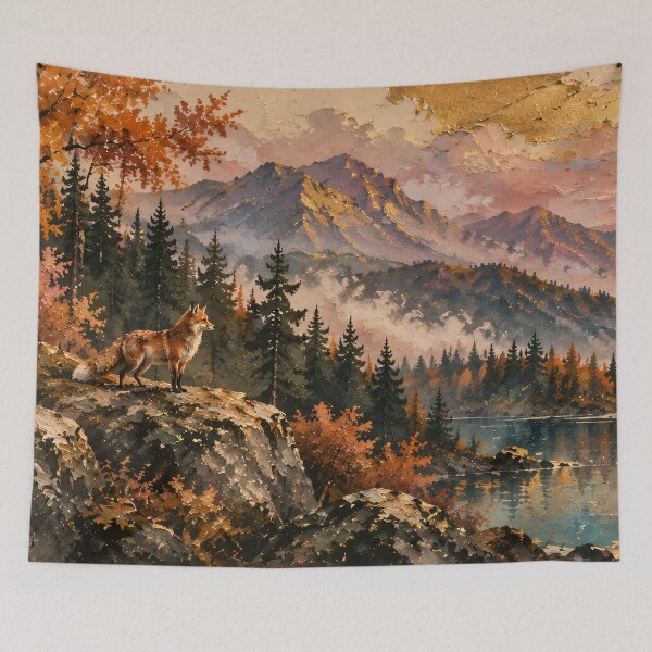 Item preview, Autumn Mountain Lake Fox Watercolour Painting designed and sold by Jozefin's Studio.