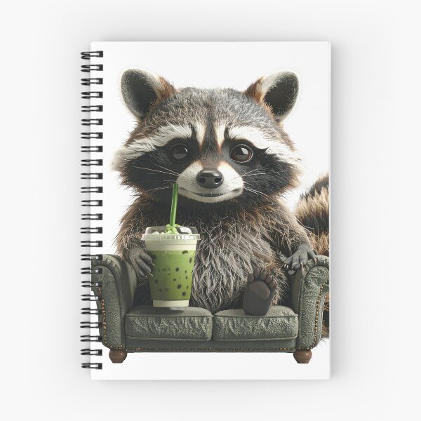 Item preview, Funny Racoon Drinking Iced Matcha Latte on Couch designed and sold by Artlustic.
