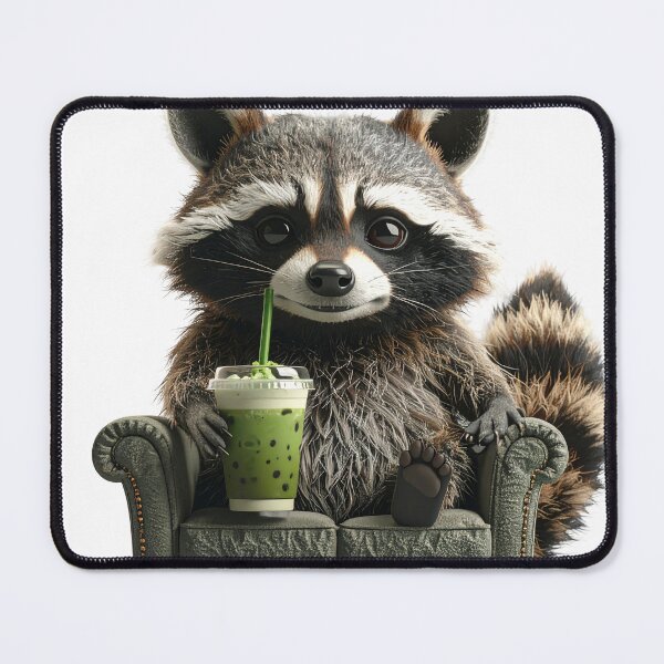 Item preview, Funny Racoon Drinking Iced Matcha Latte on Couch designed and sold by Artlustic.