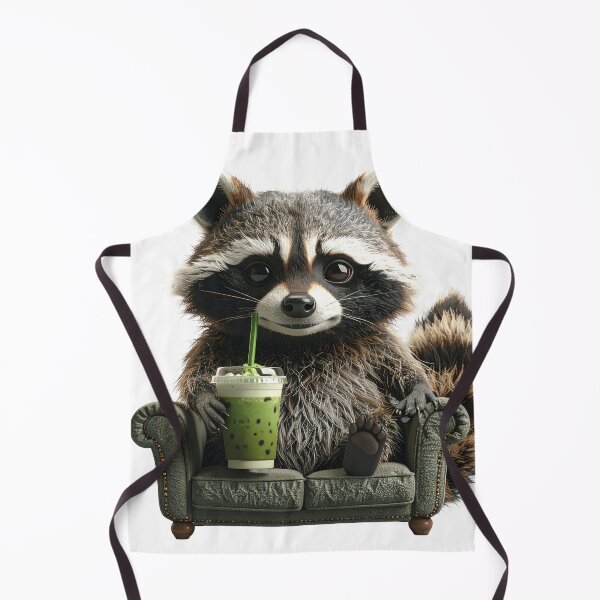 Item preview, Funny Racoon Drinking Iced Matcha Latte on Couch designed and sold by Artlustic.