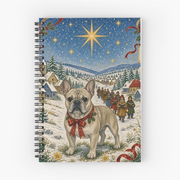 Item preview, Christmas Frenchie in a Snowy Village – Folk Art Inspired Winter Wonderland designed and sold by cipoprimo.