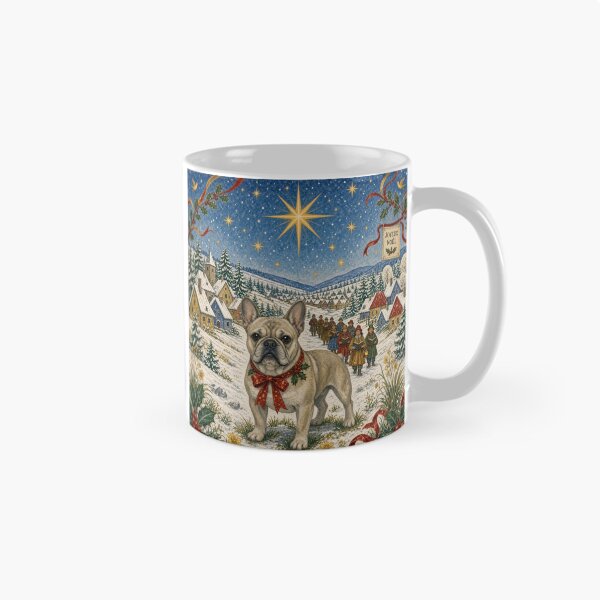Item preview, Christmas Frenchie in a Snowy Village – Folk Art Inspired Winter Wonderland designed and sold by cipoprimo.