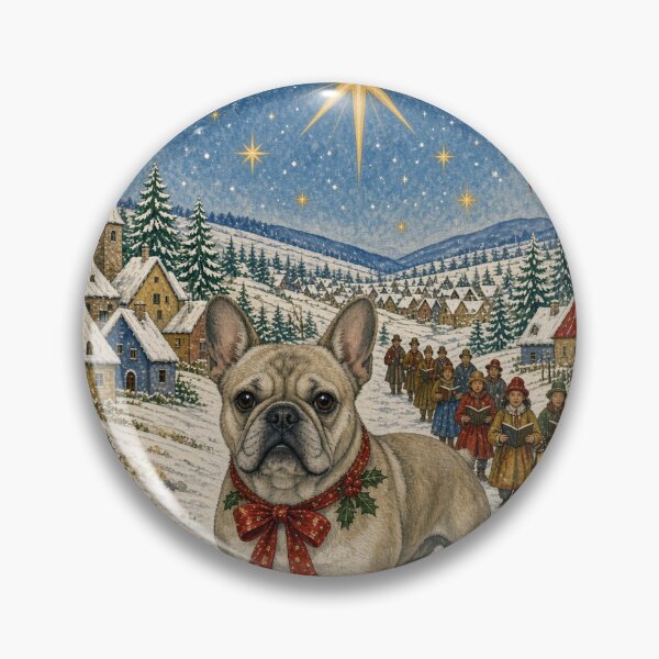 Item preview, Christmas Frenchie in a Snowy Village – Folk Art Inspired Winter Wonderland designed and sold by cipoprimo.
