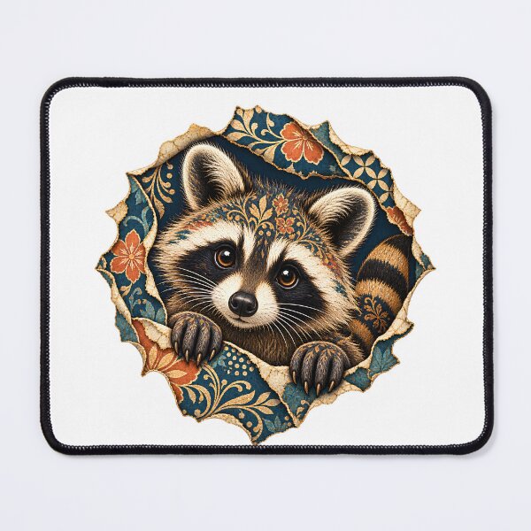 Item preview, Cute Raccoon Batik Floral Art – Vintage Boho Woodland Animal designed and sold by MG Aura.