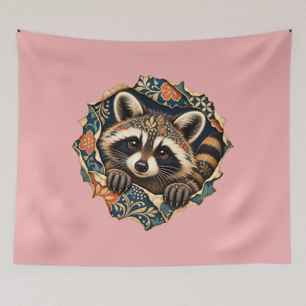 Item preview, Cute Raccoon Batik Floral Art – Vintage Boho Woodland Animal designed and sold by MG Aura.