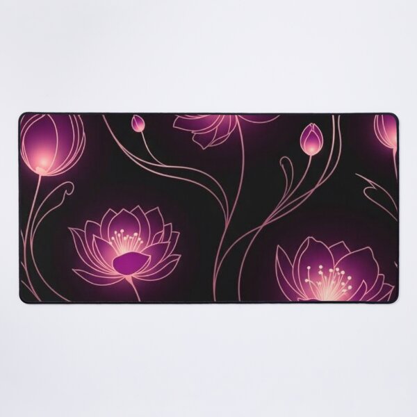 Item preview, Glowing Pink Lotus Flowers — Dark Neon Floral Line Art Pattern designed and sold by LYAN-STORE.