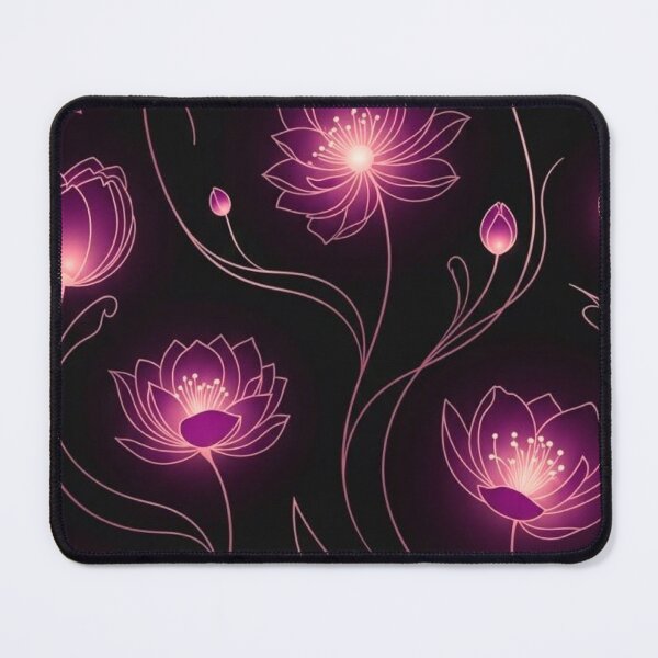 Item preview, Glowing Pink Lotus Flowers — Dark Neon Floral Line Art Pattern designed and sold by LYAN-STORE.