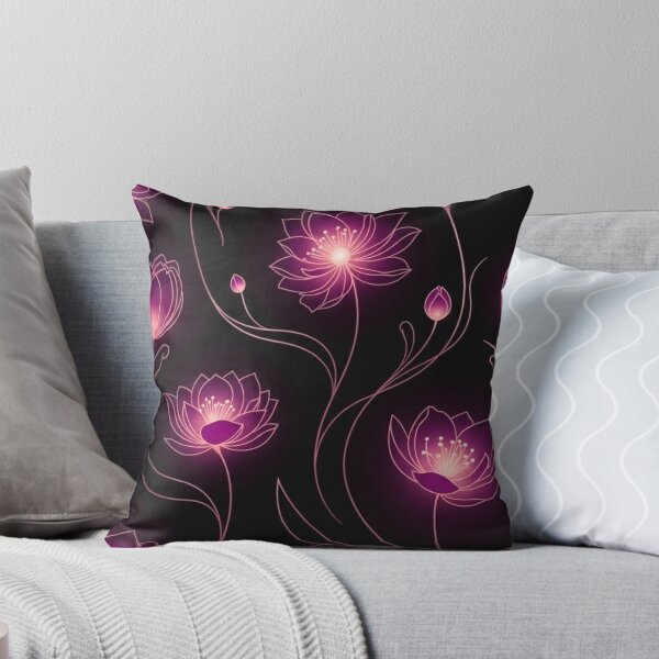 Item preview, Glowing Pink Lotus Flowers — Dark Neon Floral Line Art Pattern designed and sold by LYAN-STORE.