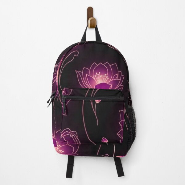 Item preview, Glowing Pink Lotus Flowers — Dark Neon Floral Line Art Pattern designed and sold by LYAN-STORE.