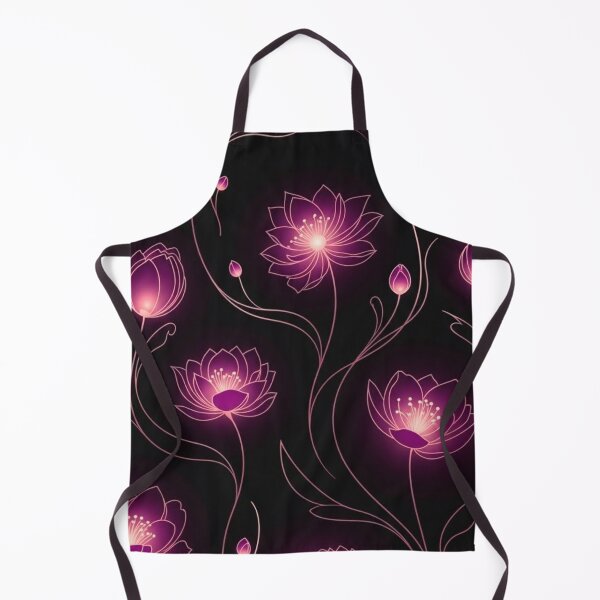 Item preview, Glowing Pink Lotus Flowers — Dark Neon Floral Line Art Pattern designed and sold by LYAN-STORE.