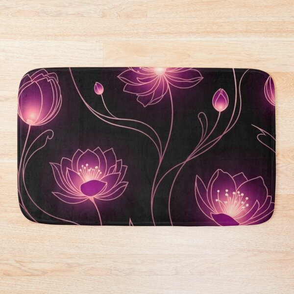 Item preview, Glowing Pink Lotus Flowers — Dark Neon Floral Line Art Pattern designed and sold by LYAN-STORE.