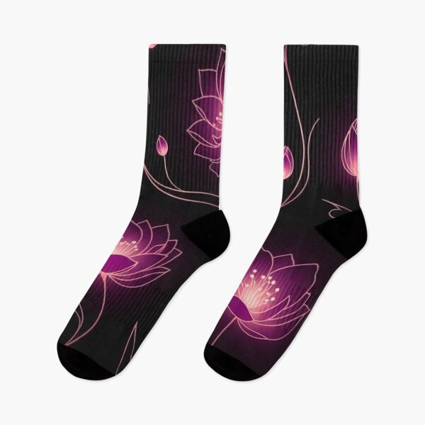 Item preview, Glowing Pink Lotus Flowers — Dark Neon Floral Line Art Pattern designed and sold by LYAN-STORE.