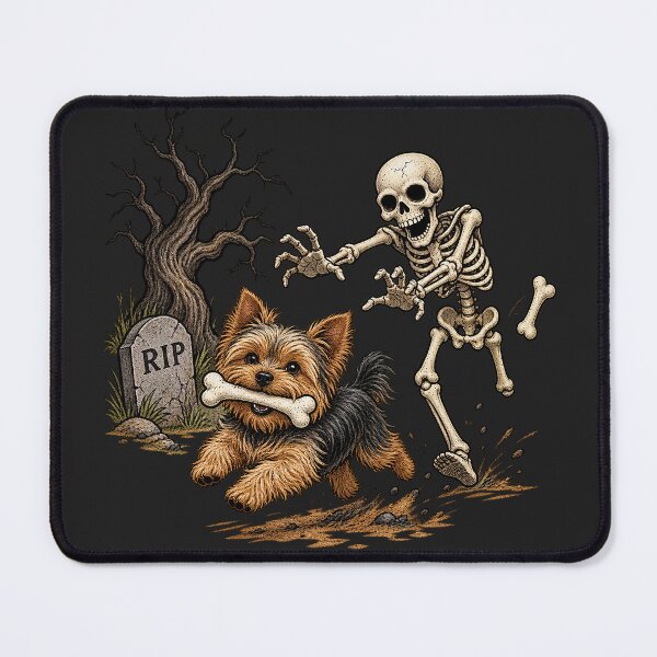 Item preview, Funny Halloween Yorkie Playing With A Skeleton designed and sold by legendaryskins.