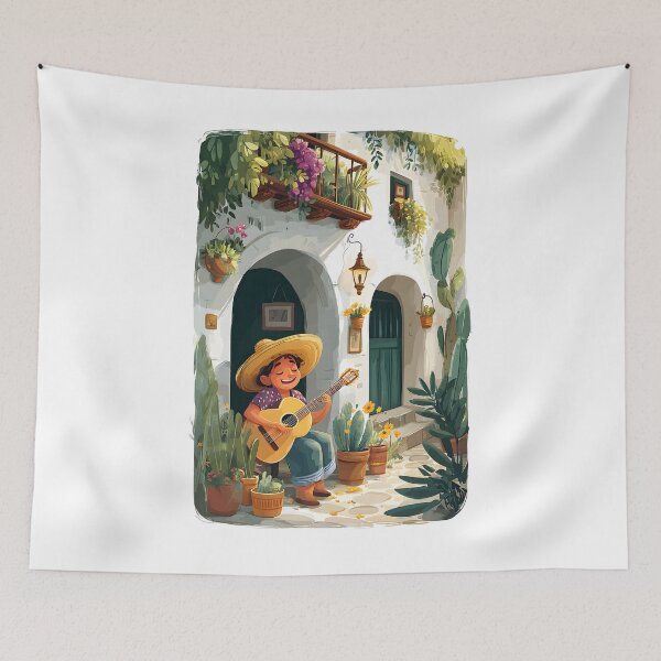 Item preview, Musician Playing Guitar in Charming Courtyard designed and sold by Artessie.
