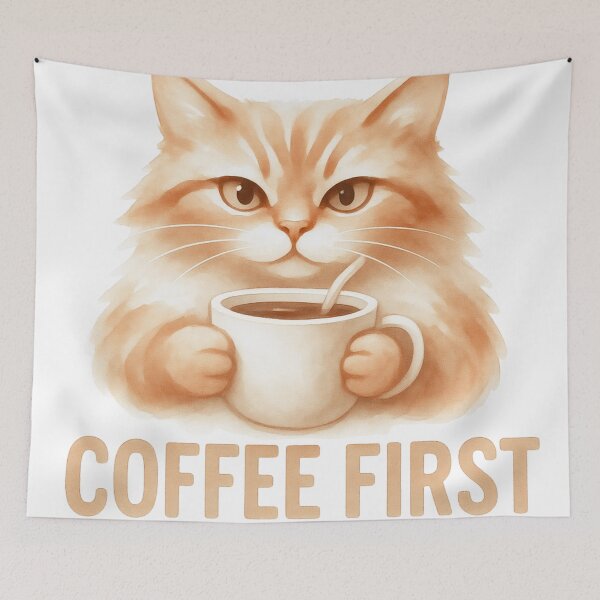 Item preview, Coffee First Fluffy Cat designed and sold by RAJASWARSTORE.