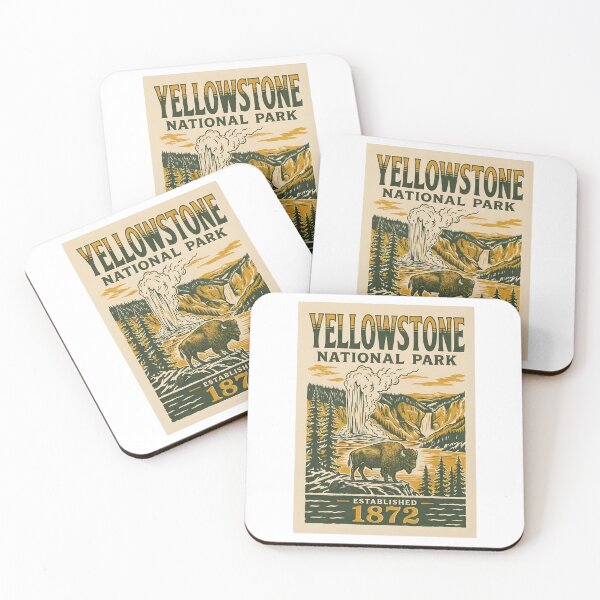 Item preview, Yellowstone National Park Vintage Bison Geyser Retro Art designed and sold by LittleArij.
