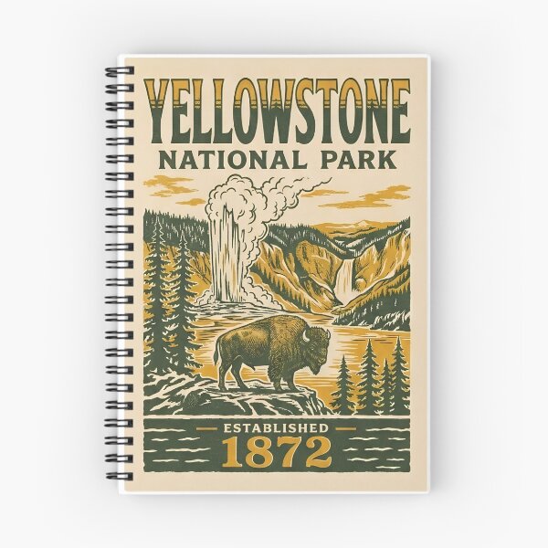 Item preview, Yellowstone National Park Vintage Bison Geyser Retro Art designed and sold by LittleArij.