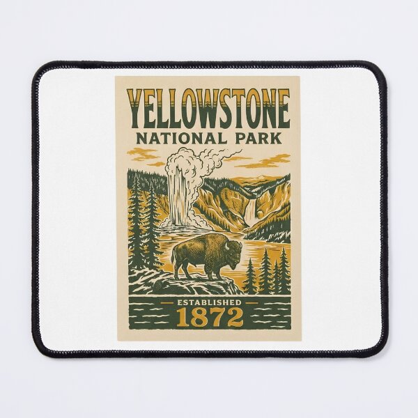 Item preview, Yellowstone National Park Vintage Bison Geyser Retro Art designed and sold by LittleArij.