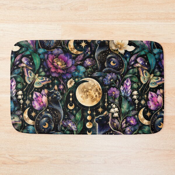 Item preview, The Midnight Familiar Garden — Celestial Black Cat Pattern designed and sold by My Redbubble Shop.