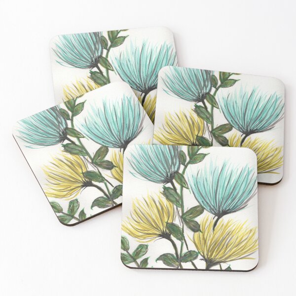 Item preview, Turgouise & Yellow flowers designed and sold by SunnyOneStudio.
