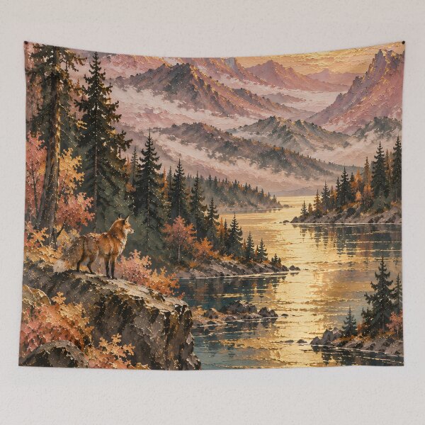 Item preview, Autumn Fox Overlook Oil Painting at Golden Sunset designed and sold by Jozefin's Studio.