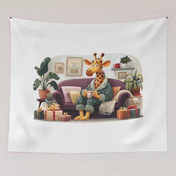 Item preview, Cozy Giraffe in Pajamas with a Cup of Hot Cocoa designed and sold by Artessie.