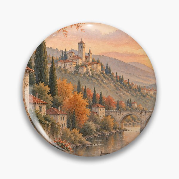 Item preview, Autumn Tuscany Oil Painting River Sunset Landscape designed and sold by Jozefin's Studio.