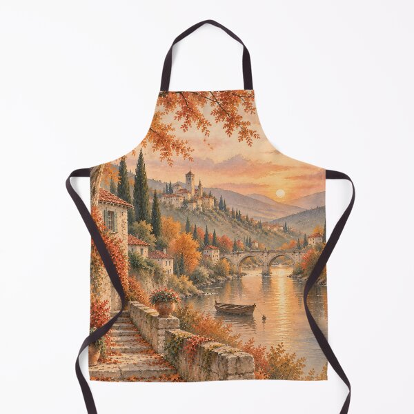 Item preview, Autumn Tuscany Oil Painting River Sunset Landscape designed and sold by Jozefin's Studio.