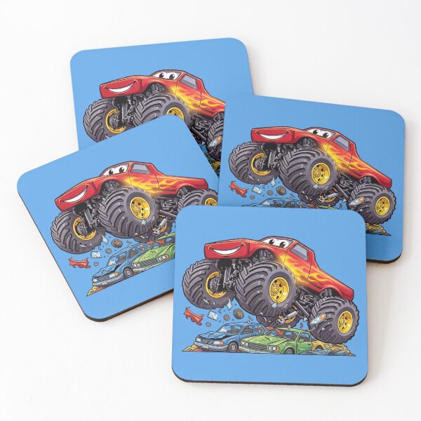 Item preview, Monster Truck Crushing Cars Red Flaming designed and sold by offroadstyles.
