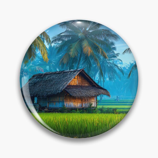 Item preview, Tranquil Rice Field with Traditional Hut in Sunset designed and sold by Artessie.