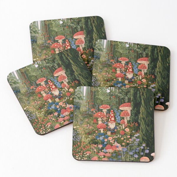Item preview, A cheerful Garden Gnome tending magical flowers in a whimsical woodland village filled with giant mushrooms, Fantasy & Mythological Creatures designed and sold by CDC40.