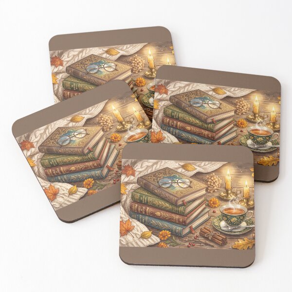 Item preview, Cozy Autumn Reading | Stack of Books, Tea, and Fall Leaves designed and sold by SebastianSpace.