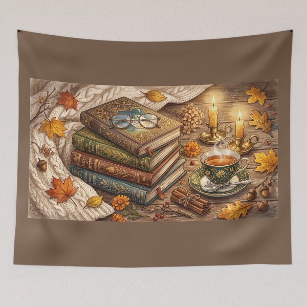 Item preview, Cozy Autumn Reading | Stack of Books, Tea, and Fall Leaves designed and sold by SebastianSpace.