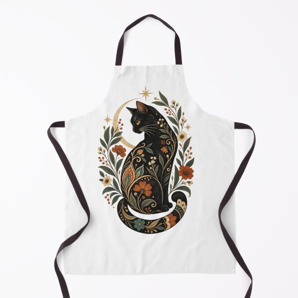 Item preview, Black Cat Moon Batik Floral Art – Mystical Vintage Boho Cat designed and sold by MG Aura.