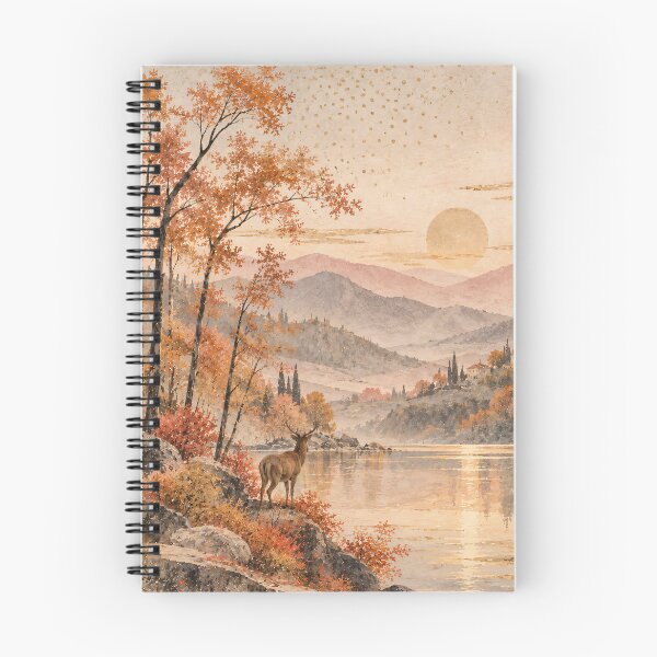 Item preview, Autumn Deer Lake Watercolour Painting at Sunset designed and sold by Jozefin's Studio.
