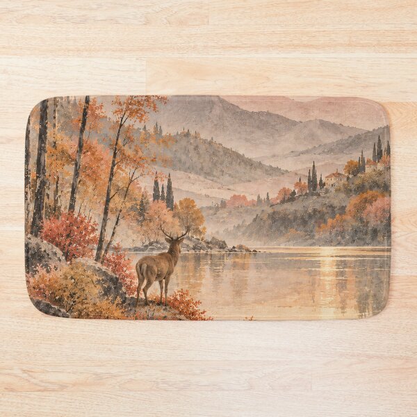 Item preview, Autumn Deer Lake Watercolour Painting at Sunset designed and sold by Jozefin's Studio.