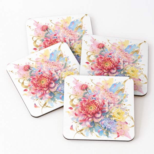 Item preview, Elegant Japanese Chrysanthemum Watercolor – Modern Gold Floral Art designed and sold by アミヤジャ.