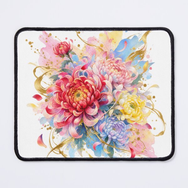 Item preview, Elegant Japanese Chrysanthemum Watercolor – Modern Gold Floral Art designed and sold by アミヤジャ.