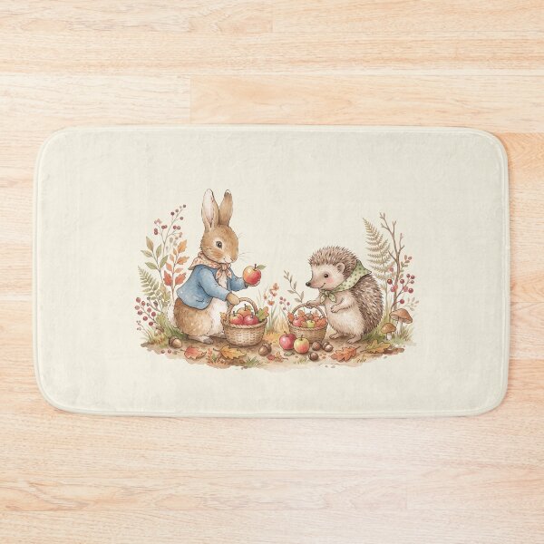 Item preview, Vintage Watercolor Rabbit and Hedgehog Harvesting Apples - Classic Storybook Art designed and sold by Pasteltone.