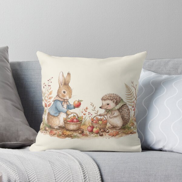 Item preview, Vintage Watercolor Rabbit and Hedgehog Harvesting Apples - Classic Storybook Art designed and sold by Pasteltone.