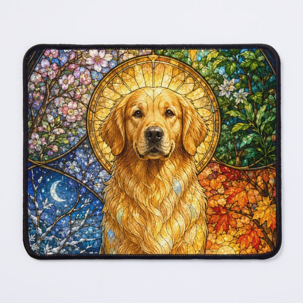 Item preview, The Golden Retriever of the Four Seasons – Stained Glass Solar Companion designed and sold by Pixel Otaku Gallery.