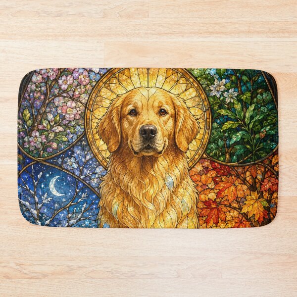 Item preview, The Golden Retriever of the Four Seasons – Stained Glass Solar Companion designed and sold by Pixel Otaku Gallery.