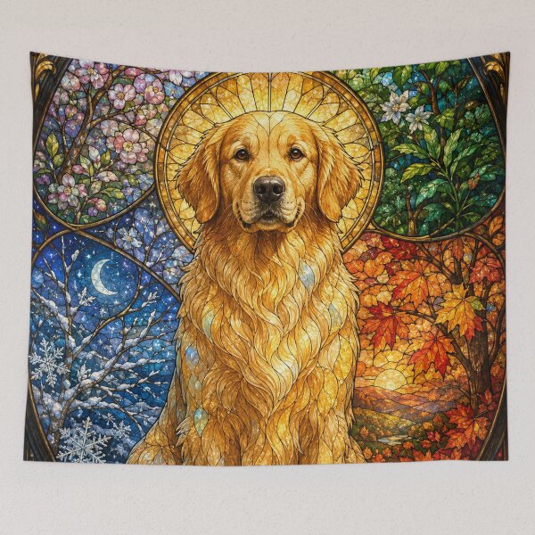 Item preview, The Golden Retriever of the Four Seasons – Stained Glass Solar Companion designed and sold by Pixel Otaku Gallery.